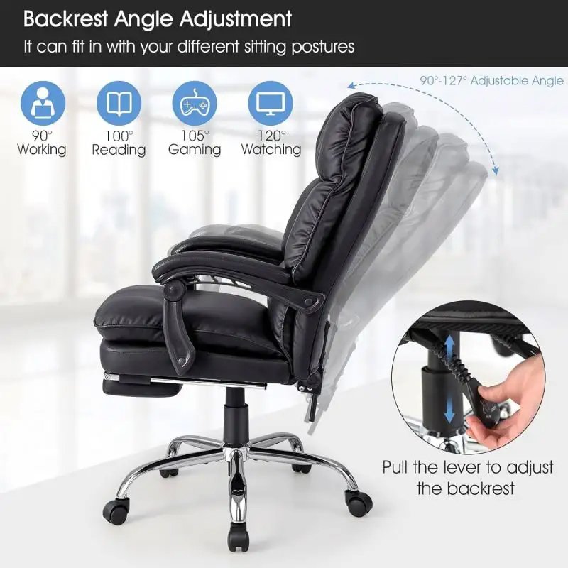 Καρέκλα γραφείου διευθυντή με υποπόδιο Dietina pu σε μαύρη απόχρωση 60x50x105-115εκ - Image 2