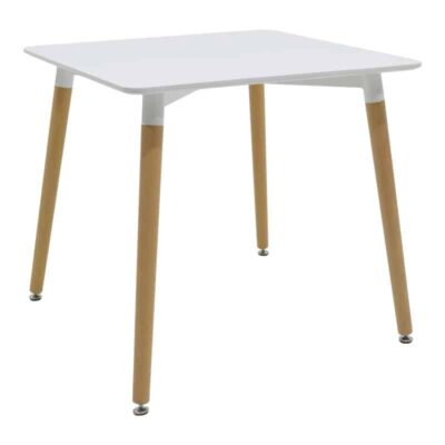 Τραπέζι Natali MDF λευκό-πόδια σε φυσική απόχρωση 80x80x76εκ