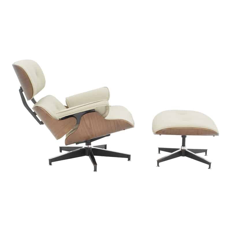Πολυθρόνα-υποπόδιο relax Jenna μπεζ pu- plywood καρυδί-βάση χρωμίου 82x92x82εκ - Image 3
