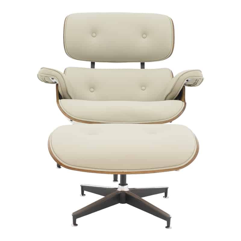 Πολυθρόνα-υποπόδιο relax Jenna μπεζ pu- plywood καρυδί-βάση χρωμίου 82x92x82εκ - Image 4