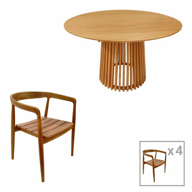 Τραπεζαρία 5τεμ Noody-Kenda teak ξύλο σε φυσική απόχρωση Φ120x75