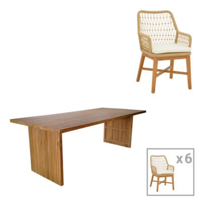 Τραπεζαρία Elaiza-Zibra σετ 7τεμ σε φυσική-μπεζ απόχρωση 220x100x75εκ