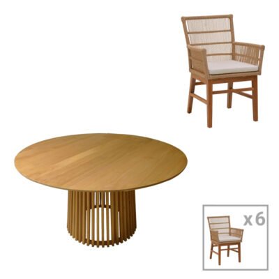 Τραπεζαρία Inca-Kenda σετ 7τεμ σε φυσική-μπεζ απόχρωση Φ150x75εκ