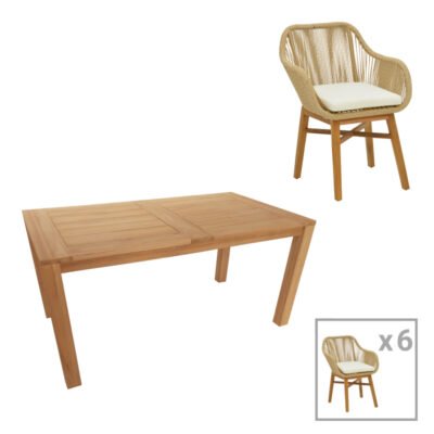 Τραπεζαρία Kalie-Pablo σετ 7τεμ σε φυσική-μπεζ απόχρωση 160x90x76εκ