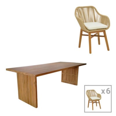 Τραπεζαρία Kalie-Zibra σετ 7τεμ σε φυσική-μπεζ απόχρωση 220x100x75εκ