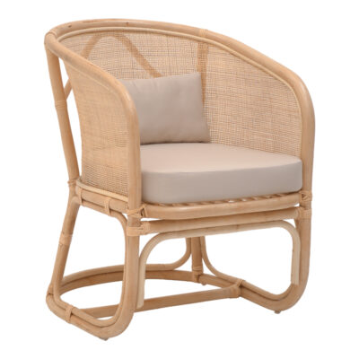 Πολυθρόνα Querke rattan σε φυσική απόχρωση με μπεζ μαξιλάρι 57x64x76εκ