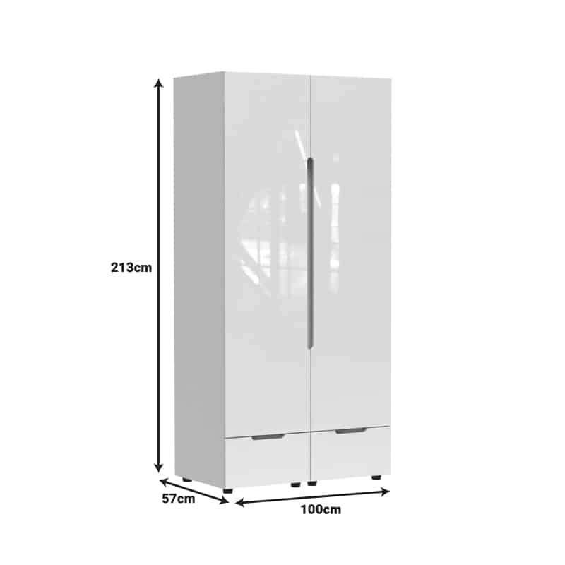 Ντουλάπα δίφυλλη Afina mdf σε λευκή glossy απόχρωση 100x57x213εκ - Image 3