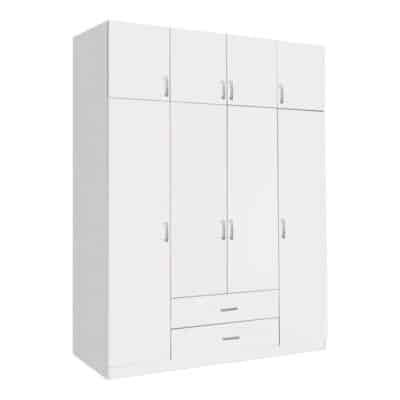 Ντουλάπα τετράφυλλη με συρτάρια Royal σε λευκή απόχρωση 200x58x230εκ