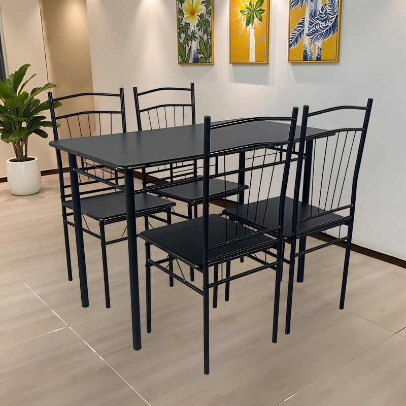 Τραπεζαρία Roza II σετ 5τμχ mdf σε μαύρη απόχρωση με μαύρα μεταλλικά πόδια 110x60x74εκ - Image 2