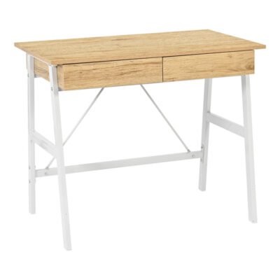 Γραφείο εργασίας Lione με συρτάρια σε SONOMA απόχρωση με πόδι λευκό μέταλλο 90x50x75εκ
