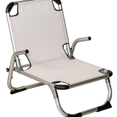 Λεύκο Πτυσσόμενο Καρεκλάκι Παραλίας Με Ψηλή Πλάτη Και Αλουμίνιο Σκελετό , 69(w) x 56(d) x 24/66(h)cm