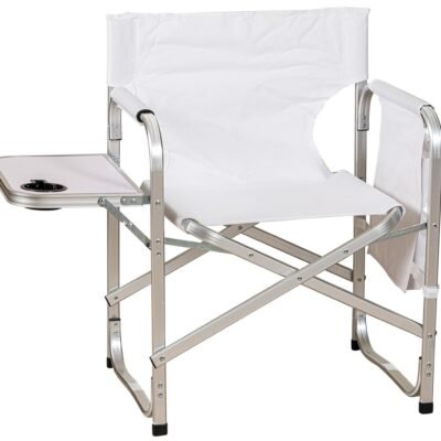 Λευκό Πτυσσόμενο Καρεκλάκι Παραλίας Με Πτυσσόμενο Τραπεζάκι Και Αλουμίνιο Σκελετό Και Πολυεστερικό Ύφασμα , 49 x 64 x 42/82(h)cm