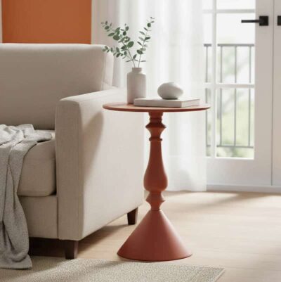 Βοηθητικό τραπέζι Lalou pakoworld μέταλλο σε απόχρωση terracotta Φ40x55εκ