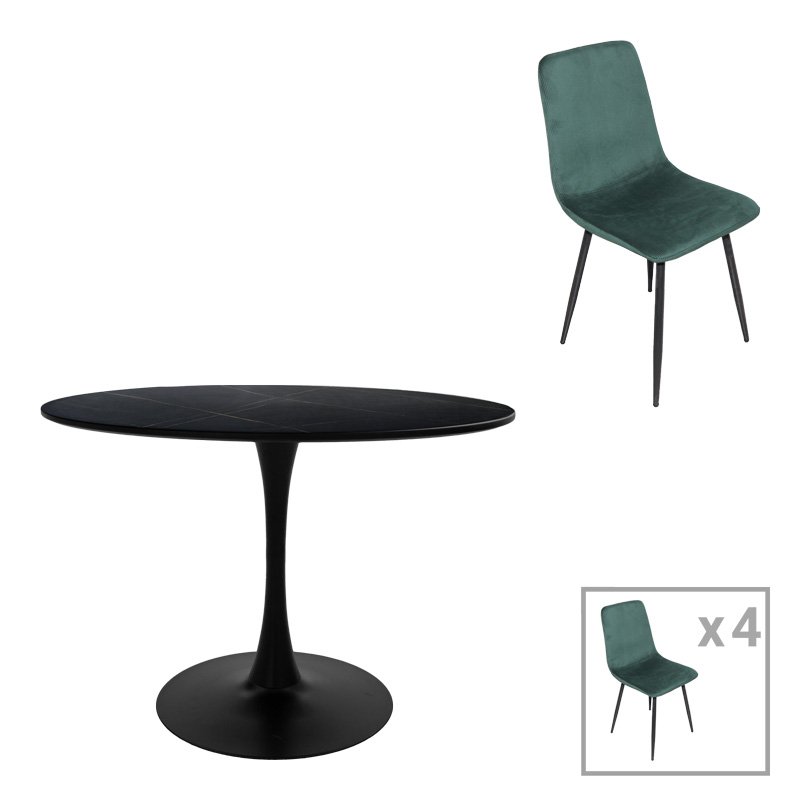 Τραπεζαρία Balou-Grato σετ 5τεμ μαύρο-κυπαρισσί Φ120x73εκ