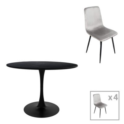 Τραπεζαρία Balou-Grato σετ 5τεμ μαύρο-γκρι Φ100x73εκ