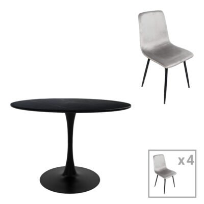 Τραπεζαρία Balou-Grato σετ 5τεμ μαύρο-γκρι Φ120x73εκ