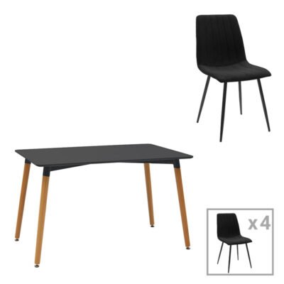 Τραπεζαρία Natali-Noor σετ 5τεμ  MDF μαύρο-πόδια φυσικό 120x80x76εκ