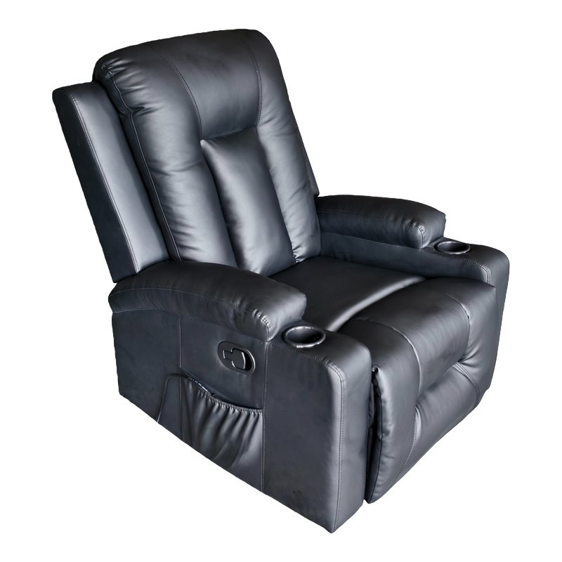 Πολυθρόνα relax με μηχανισμό massage Gessel PU σε μαύρη απόχρωση 80x90x98εκ