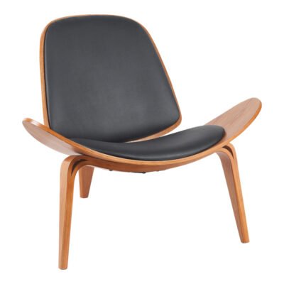 Πολυθρόνα Vilma pakoworld PU μαύρο- plywood καρυδί 90x76.5x74.5εκ