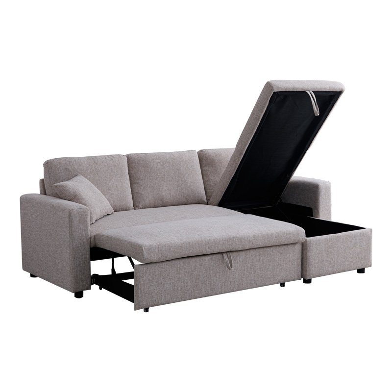 Γωνιακός αναστρέψιμος καναπές κρεβάτι Kamore με αποθηκευτικό χώρο μπεζ ύφασμα 223x146x85εκ - Image 4