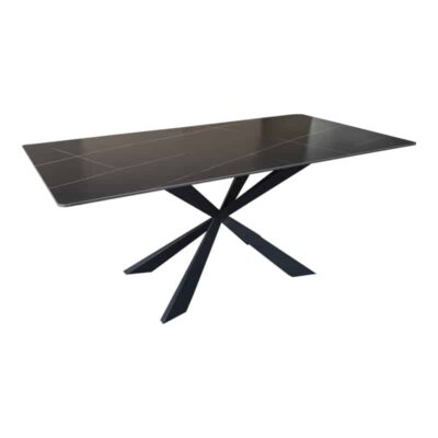 Τραπέζι Mattias pakoworld sintered stone μαύρη όψη μαρμάρου με μαύρα μεταλλικά πόδια 180x90x75εκ