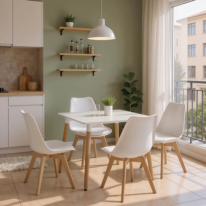 Τραπεζαρία με Καρέκλες Gaston λευκό και Τραπέζι Natali λευκό 80x80x76εκ Σετ 5τεμ