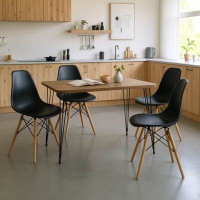 Τραπεζαρία με Καρέκλες Julita μαύρο και Τραπέζι Polkan oak 120x60x73εκ Σετ 5τεμ