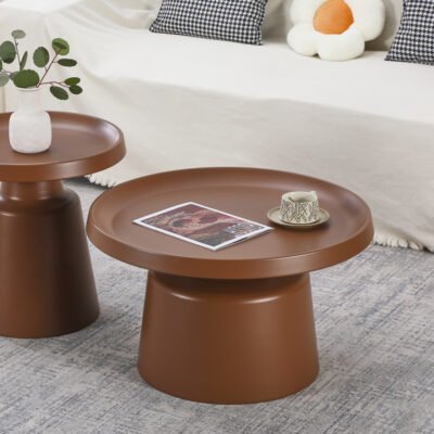 Τραπέζι σαλονιού Ginoze pakoworld μέταλλο σε καφέ απόχρωση Φ70x42,5εκ