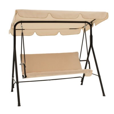 Κούνια Globo pakoworld μαύρο μέταλλο με ύφασμα σε μπεζ απόχρωση 170x110x153εκ