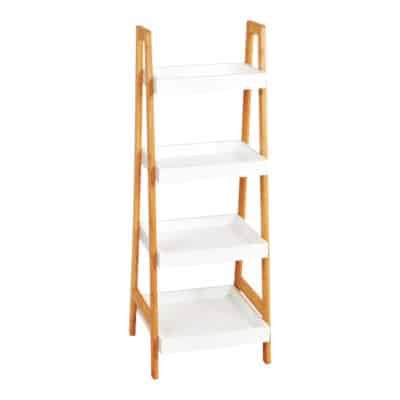 Ραφιέρα δαπέδου Leby pakoworld μπαμπού-mdf σε λευκή-φυσική απόχρωση 35x34x98εκ