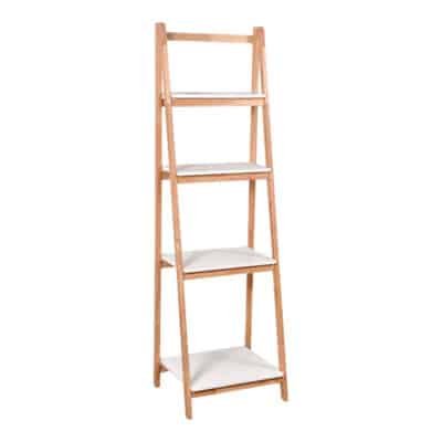 Ραφιέρα δαπέδου Benwen pakoworld πτυσσόμενη rubberwood-mdf σε λευκή-φυσική απόχρωση 42x34.5x140εκ