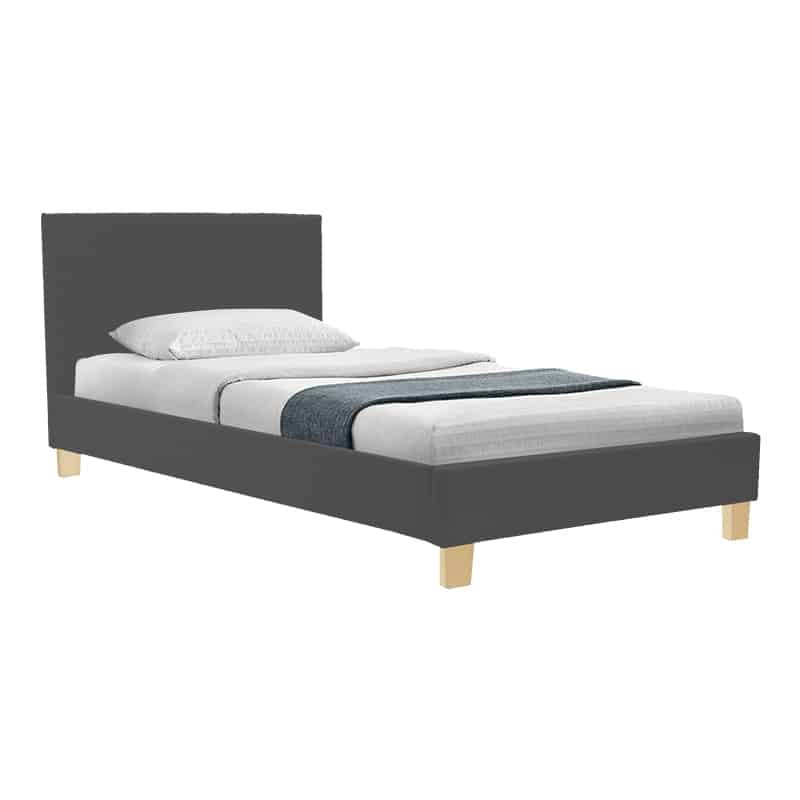 Κρεβάτι Nevil pakoworld ύφασμα ανθρακί με ξύλινο πόδι σε φυσική απόχρωση 100x200εκ