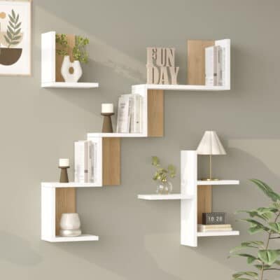 Ραφιέρα τοίχου Verso pakoworld λευκό με oak 99,4x14,5x103εκ