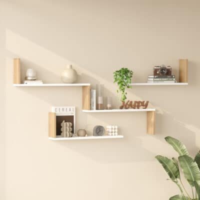 Ραφιέρα τοίχου Flear pakoworld λευκό με oak 179x14,5x76,2εκ