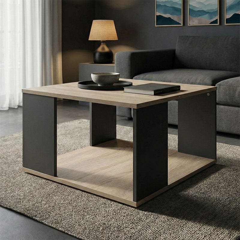 Τραπέζι σαλονιού Zelegan pakoworld sonoma-ανθρακί 60x60x39εκ