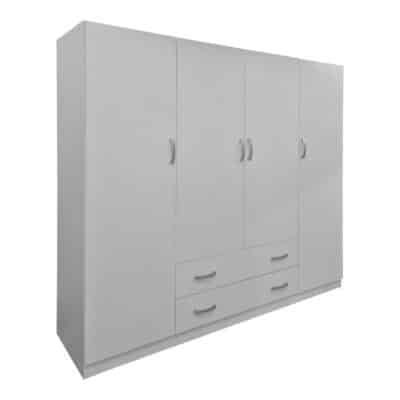 Ντουλάπα τετράφυλλη με 2 συρτάρια Alvia pakoworld λευκή 200x51x180εκ