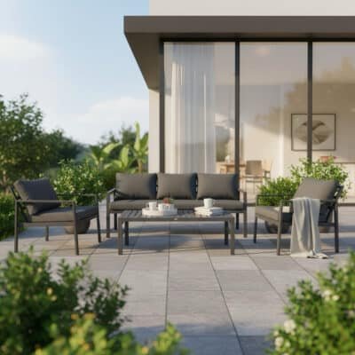 Σαλόνι Gardenly Ι pakoworld σετ 4τμχ αλουμίνιο σε ανθρακί απόχρωση με ανθρακί μαξιλάρια