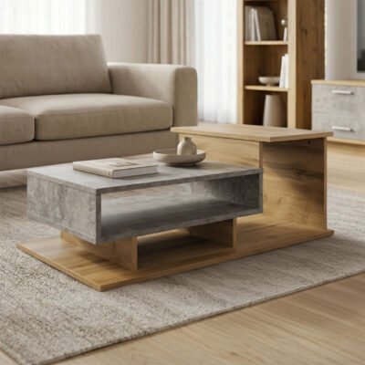 Τραπέζι σαλονιού Nuvele pakoworld γκρι-sonoma 90x50x35εκ