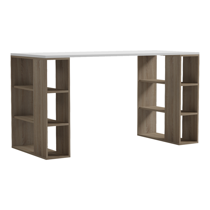 Γραφείο με ραφιέρα Colmar pakoworld sonoma-λευκό 140x60x75εκ
