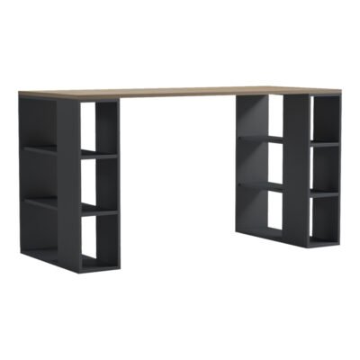 Γραφείο με ραφιέρα Colmar pakoworld ανθρακί- sonoma 140x60x75εκ
