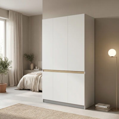 Ντουλάπα τρίφυλλη Merzia pakoworld sonoma-λευκό 120x46.5x183εκ