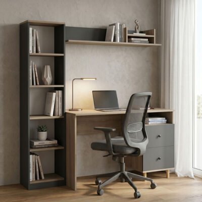 Σύνθεση γραφείου Kontor pakoworld sonoma-ανθρακί 120x50x160εκ