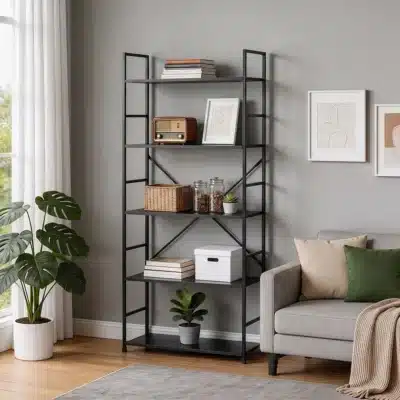 Βιβλιοθήκη Jebia pakoworld oak με μαύρο μέταλλο 56x37x172.2εκ