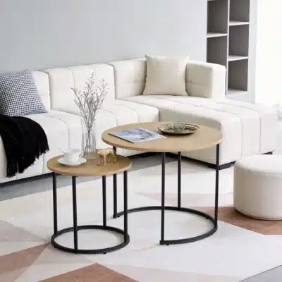 Τραπέζια σαλονιού Pelanda pakoworld σετ 2τεμ oak με μαύρο μέταλλο